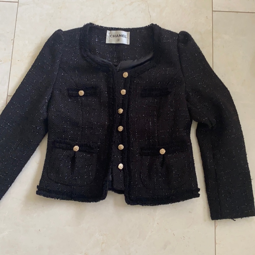 Chanel black tweed metalic jacket